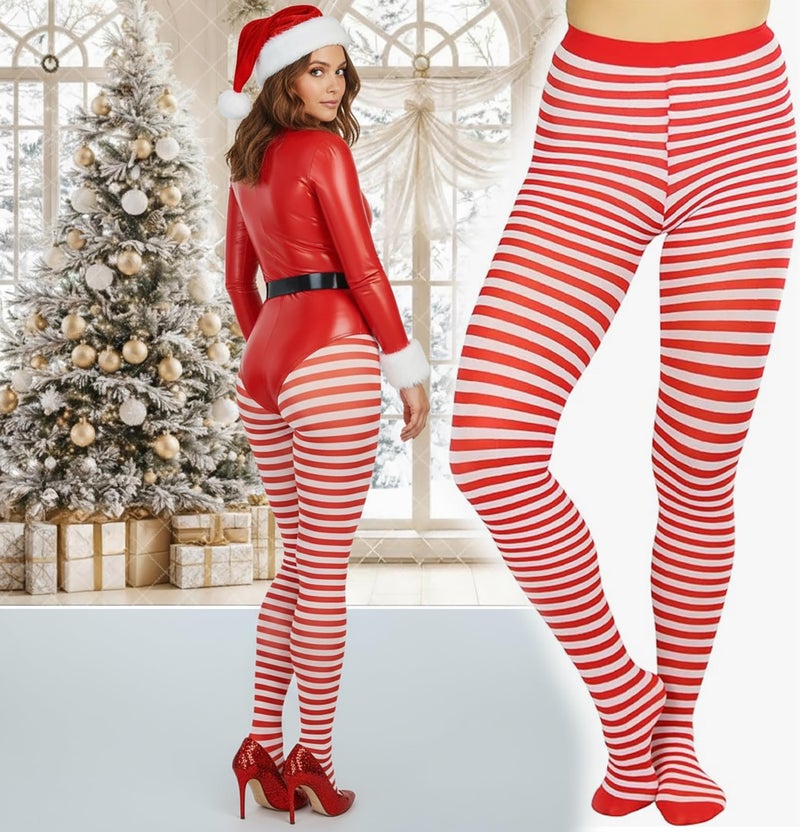 ToBeInStyle Women's Opaque Striped Pantyhose Stocking Hosiery - One Size Plus - White/Red - One Size: Plus - Image 2